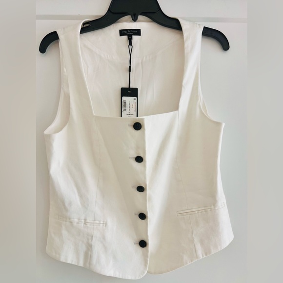 Rag & Bone Mariana Vest White Tailored Button Front Top Size 10 NWT $298 - Picture 2 of 6